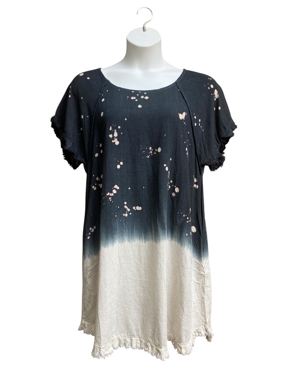 NWT Umgee Cotton Linen Blend Dip Dye Ombre Dress Black Ivory Womens Size Large